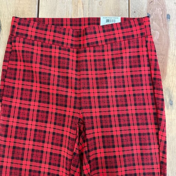 NWT Style & Co Red Black Plaid Pencil Leggings Pockets Mid Rise S - Picture 6 of 6